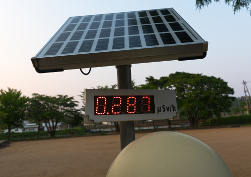 A radiation dosimeter placed in a highly contaminated area after the daiichi nuclear power plant irradiation, Fukushima prefecture, Tomioka, Japan