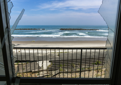 View from a devastated marine house in the highly contaminated area after the daiichi nuclear power plant irradiation and the tsunami, Fukushima prefecture, Futaba, Japan