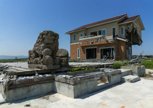 A house destroyed by the 2011 earthquake and tsunami five years after, Fukushima prefecture, Namie, Japan