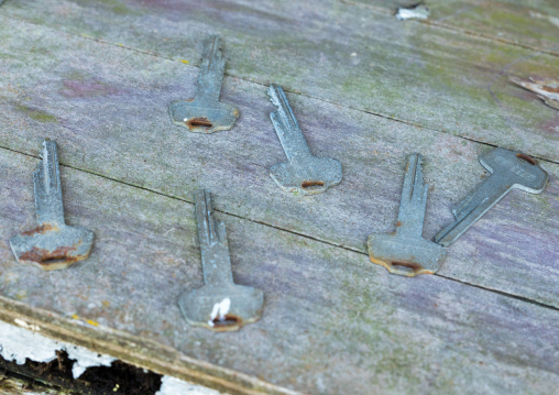 Keys inside a house destroyed by the 2011 earthquake and tsunami five years after, Fukushima prefecture, Namie, Japan