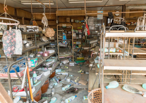 A shop in the highly contaminated area destroyed by the 2011 earthquake five years after, Fukushima prefecture, Tomioka, Japan