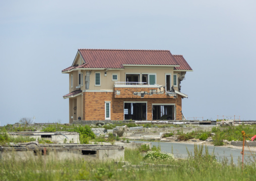 A house destroyed by the 2011 earthquake and tsunami five years after, Fukushima prefecture, Namie, Japan