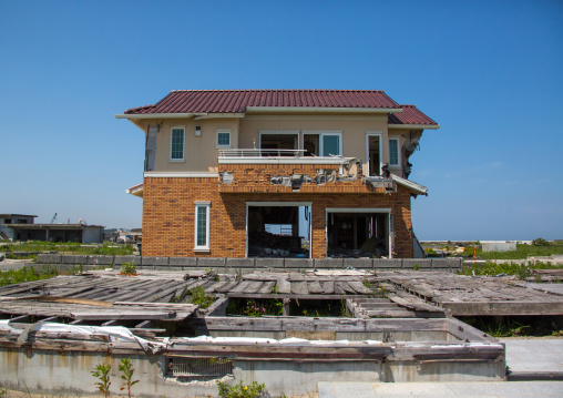 A house destroyed by the 2011 earthquake and tsunami five years after, Fukushima prefecture, Namie, Japan