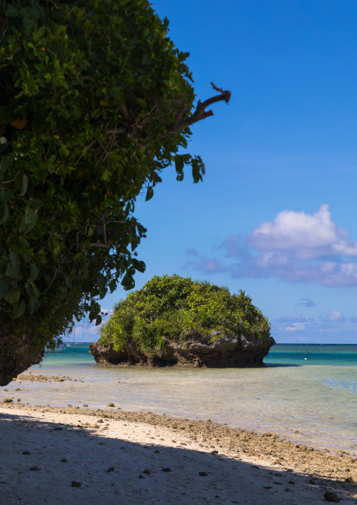 Huge rock in the tropical lagoon with clear blue water in Kabira bay, Yaeyama Islands, Ishigaki, Japan