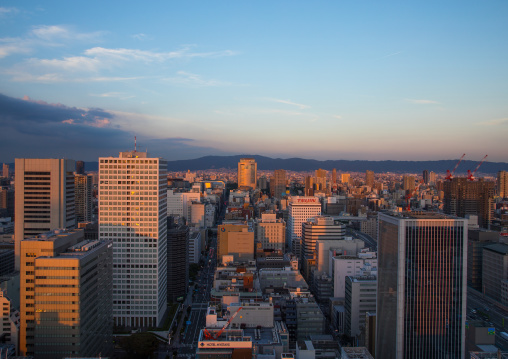 Cityscape at sunset, Kansai region, Osaka, Japan