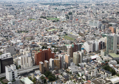 Aerial view of the town, Kanto region, Tokyo, Japan