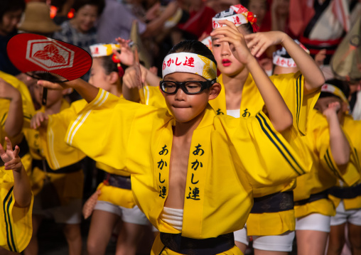 Japanese children during the Koenji Awaodori dance summer street festival, Kanto region, Tokyo, Japan