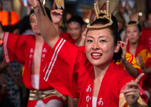 Japanese women during the Koenji Awaodori dance summer street festival, Kanto region, Tokyo, Japan