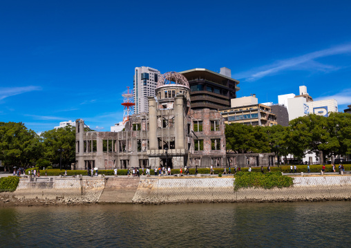 The Genbaku dome also known as the atomic bomb dome in Hiroshima peace memorial park, Chugoku region, Hiroshima, Japan