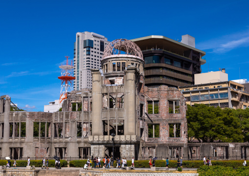 The Genbaku dome also known as the atomic bomb dome in Hiroshima peace memorial park, Chugoku region, Hiroshima, Japan