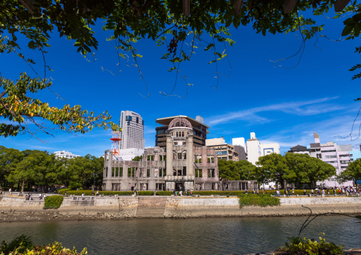 Ota river in front of the Genbaku dome in Hiroshima peace memorial park, Chugoku region, Hiroshima, Japan