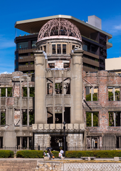 The Genbaku dome also known as the atomic bomb dome in Hiroshima peace memorial park, Chugoku region, Hiroshima, Japan