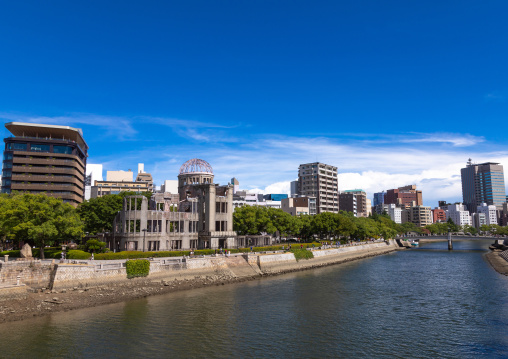 Ota river in front of the Genbaku dome in Hiroshima peace memorial park, Chugoku region, Hiroshima, Japan