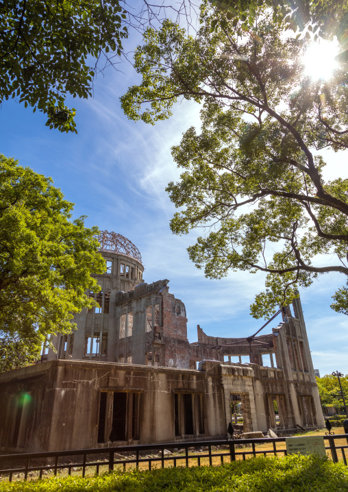 The Genbaku dome also known as the atomic bomb dome in Hiroshima peace memorial park, Chugoku region, Hiroshima, Japan