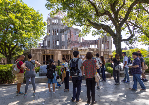 The Genbaku dome also known as the atomic bomb dome in Hiroshima peace memorial park, Chugoku region, Hiroshima, Japan