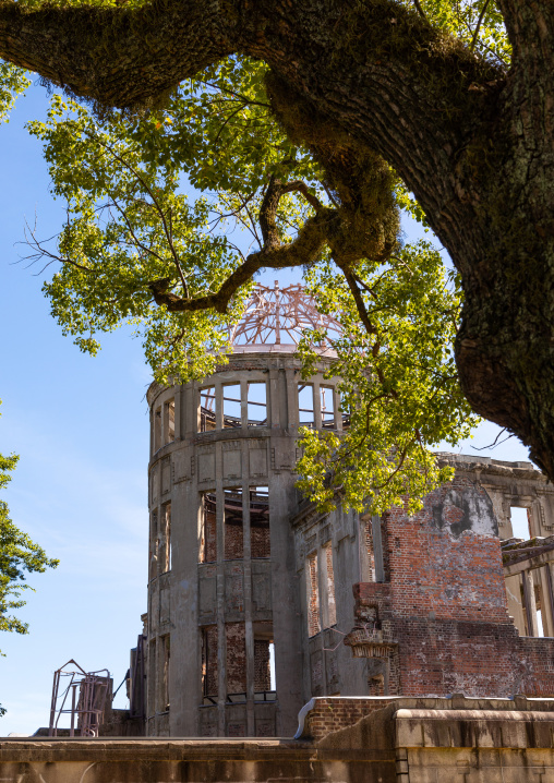 The Genbaku dome also known as the atomic bomb dome in Hiroshima peace memorial park, Chugoku region, Hiroshima, Japan