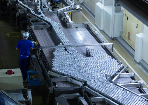 Production of Asahi beer inside Asahi breweries, Kyushu region, Fukukoa, Japan