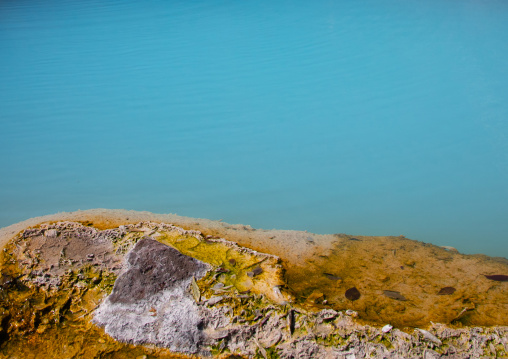 Pond with turquoise color in Kamado jigoku cooking pot hell, Oita Prefecture, Beppu, Japan