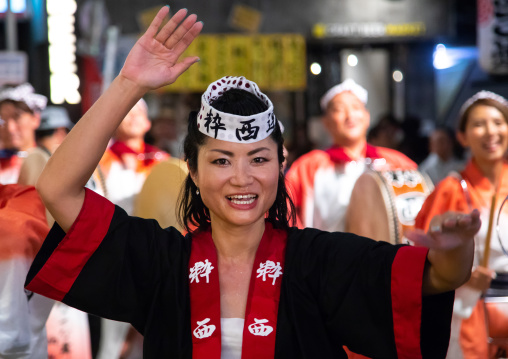 Japanese women during the Koenji Awaodori dance summer street festival, Kanto region, Tokyo, Japan