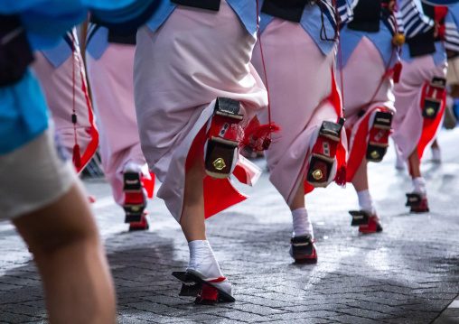 Japanese women dancing during the Koenji Awaodori dance summer street festival, Kanto region, Tokyo, Japan