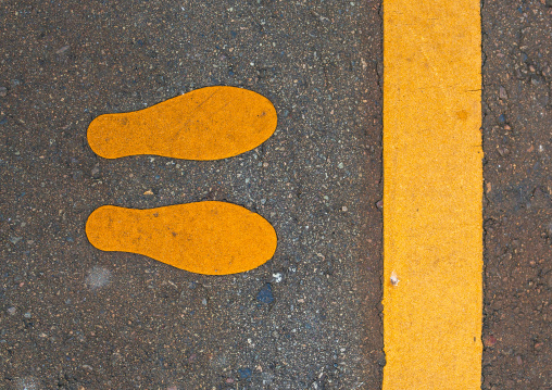 Pedestrian stop sign on a road, Ishikawa Prefecture, Kanazawa, Japan