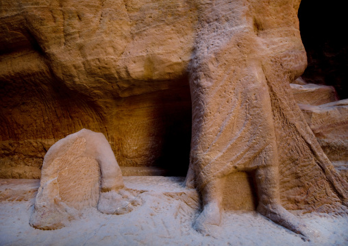 Remains Of A Sculpture In The Siq Canyon Leading To Petra, Petra, Jordan