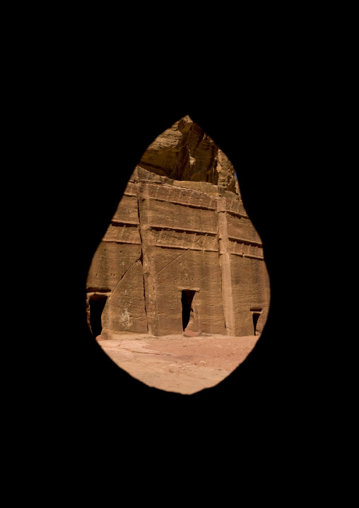 Tomb Seen Thru A Cave Hole, Petra, Jordan