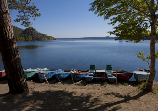 Small Boats On The Shore, Burabay Lake, Kazakhstan