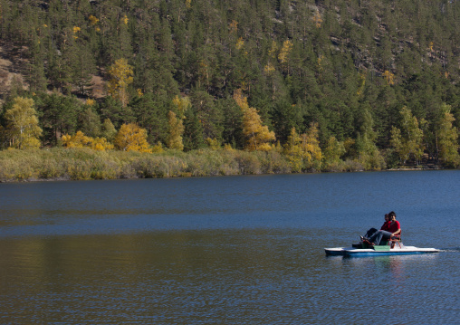 People Doing Pedal Boat On Burabay Lake, Kazakhstan