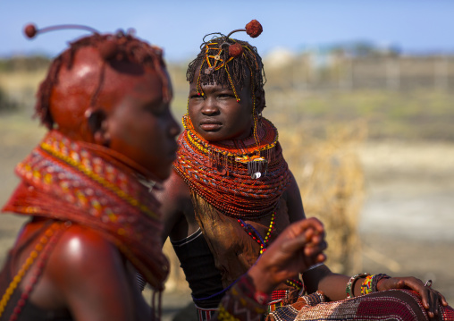 Turkana tribe women with huge necklaces, Turkana lake, Loiyangalani, Kenya