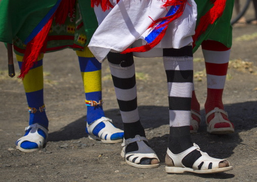 Rendille tribe warriors wearing jelly shoes and socks, Turkana lake, Loiyangalani, Kenya