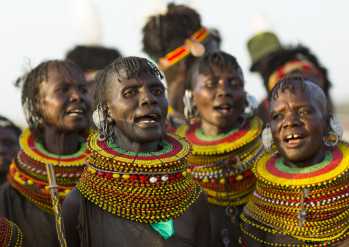 Turkana tribe women with huge necklaces, Turkana lake, Loiyangalani, Kenya