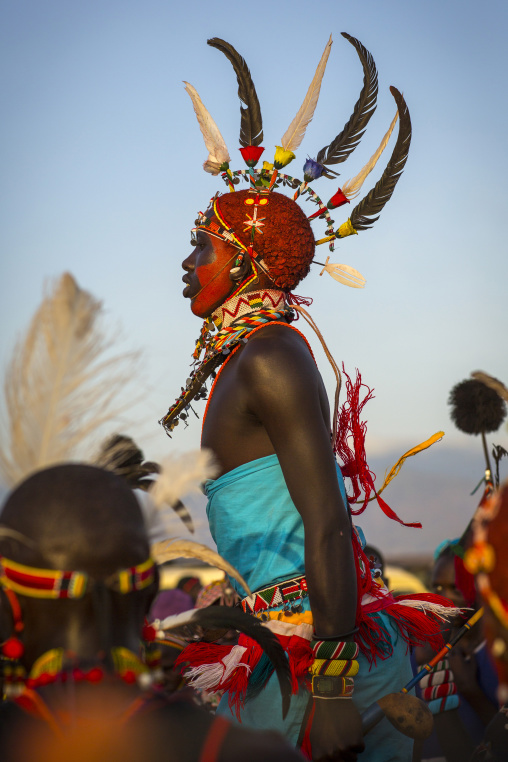 Rendille tribesman jumping, Turkana lake, Loiyangalani, Kenya