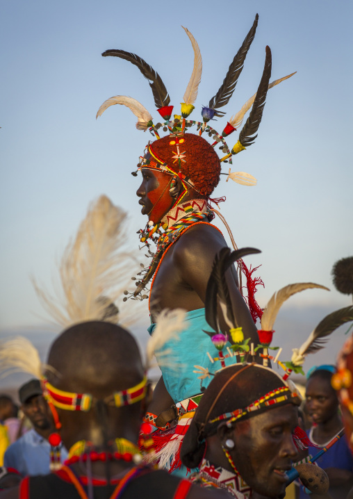 Rendille tribesman jumping, Turkana lake, Loiyangalani, Kenya