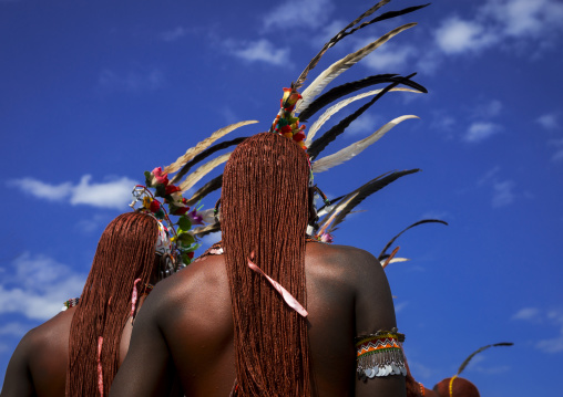 Portrait of rendille warriors wearing traditional headwears, Turkana lake, Loiyangalani, Kenya