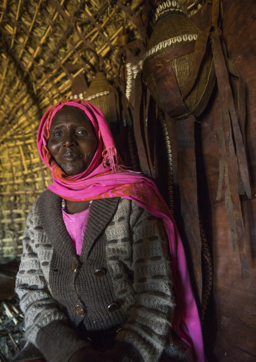 Borana tribe woman inside a hut, Marsabit district, Marsabit, Kenya