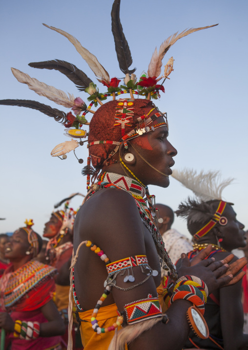 Rendille tribesman jumping, Turkana lake, Loiyangalani, Kenya