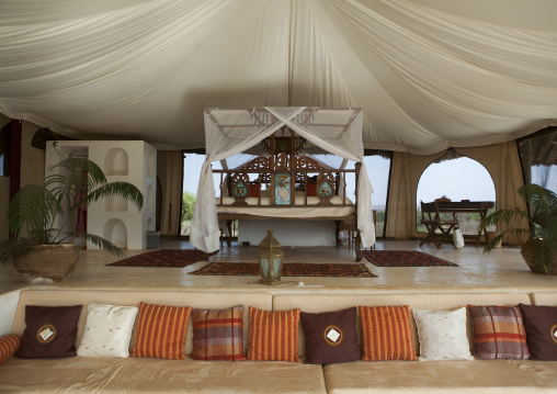 A bedroom in the luxurious sasaab lodge on the banks of the uaso nyiru river, Samburu county, Samburu national reserve, Kenya