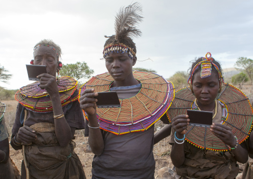 Pokot women wear large necklaces made from the stems of sedge grass, Baringo county, Baringo, Kenya