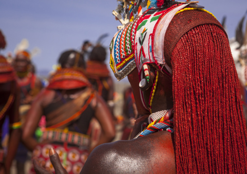 Portrait of rendille warrior wearing traditional headwear, Turkana lake, Loiyangalani, Kenya