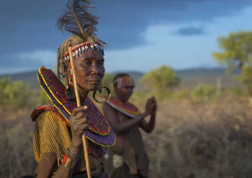 Pokot women wear large necklaces made from the stems of sedge grass, Baringo county, Baringo, Kenya