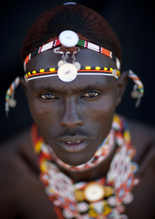 Portrait of a Samburu tribe moran, Samburu County, Maralal, Kenya