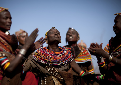 Rendille tribe women dancing during a ceremony, Marsabit County, Marsabit, Kenya