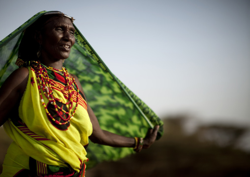 Portrait of a Gabra tribe woman with a veil, Marsabit County, Chalbi Desert, Kenya