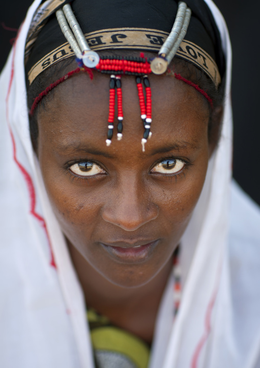 Gabbra tribe woman with traditional headgear, Chalbi desert, Kalacha, Kenya