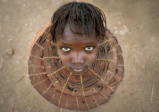 Portrait of a Pokot tribe girl wearing a huge necklace, Baringo County, Baringo, Kenya