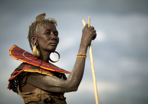 Portrait of a Pokot tribe woman with huge necklaces and earrings, Baringo County, Baringo, Kenya