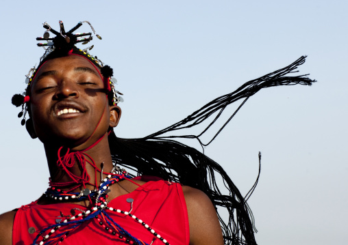 Portrait of a Maasai tribe man, Rift Valley Province, Maasai Mara, Kenya