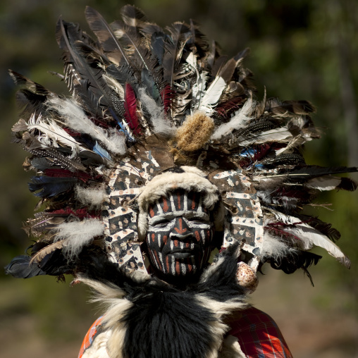 Portrait of a Kikuyu tribe warrior with traditional make up, Laikipia County, Thomson waterfalls, Kenya