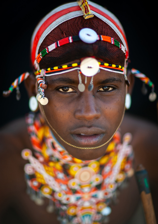 Portrait of a Samburu tribe moran, Samburu County, Maralal, Kenya